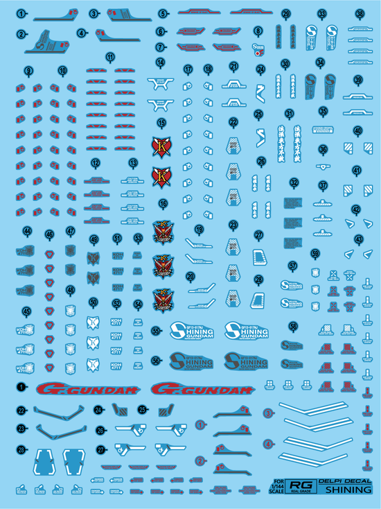 RG SHINING GUNDAM (HOLO)
(Water Decal)
