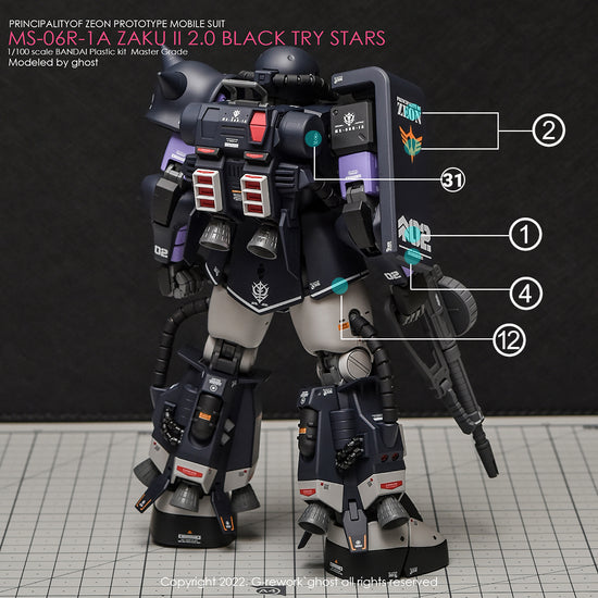 G-REWORK - [MG] Black Tri-Stars Zaku 2.0 (Water Decal)