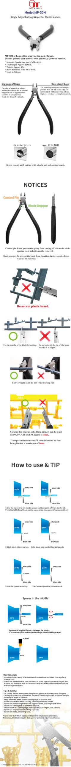 Gundam Nipper single edged blade sprue Flush cutter MP30H